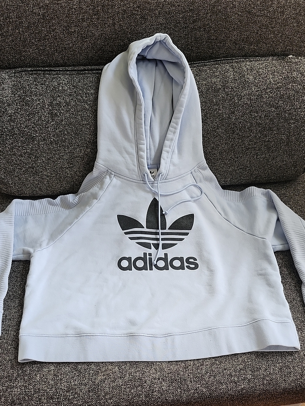 adidas Light Blue Cropped Hoodie with Black Logo